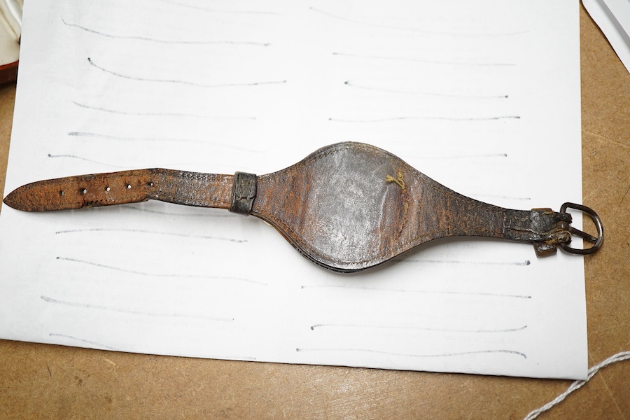 An early 20th century Swiss 18k and blue enamel half hunter keyless fob watch, with Roman chapter ring and dial, the movement signed 'Riverside', case diameter 35mm, gross weight 34 grams, now mounted in a leather watch